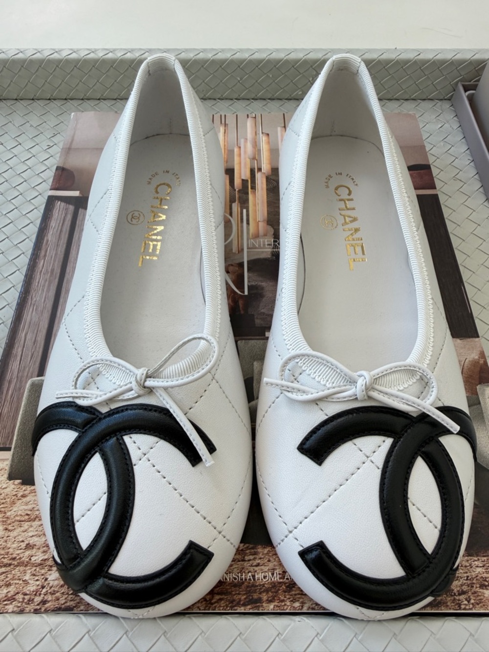 Chanel Cambon 2026 Quilted CC Logo White Black Leather Ballet Ballerina Flats